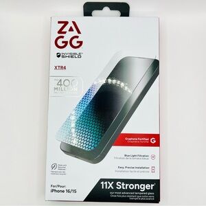 NWT ZAGG InvisibleShield XTR4 Tampered Glass Screen Protector for iPhone 16/15